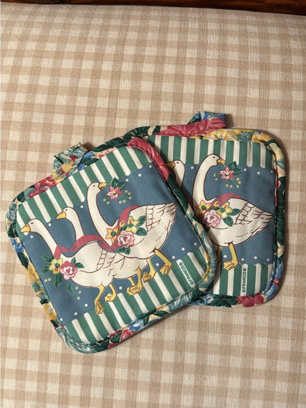 Vintage Goose Cottage Core Pot Holders - Set of 2